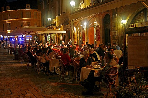 Restaurant cafe at night, Sarlat, Dordogne, Aquitaine, France, Europe