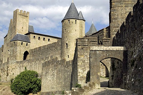 Medieval walled fortress city of Carcassonne, Aude, Languedoc-Roussillon, France, Europe