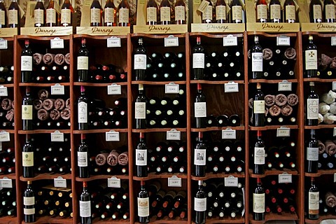 Wine shop display, St Emilion, Bordeaux, France, Europe