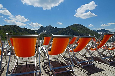 Deckchairs on Kanzelwand Mountain, Kleinwalsertal, Little Walser Valley, Allgaeu, Vorarlberg, Austria, Europe