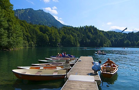 Freibergsee lake with Heini-Klopfer-Skiflugschanze ski flying hill, Oberstdorf, Allgaeu, Bavaria, Germany, Europe