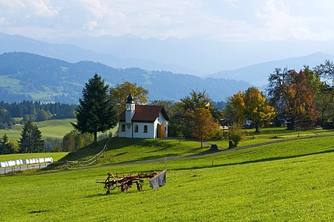 St. Hubertus Kapelle chapel in Forst near Scheidegg, Allgaeu, Bavaria, Germany, Europe