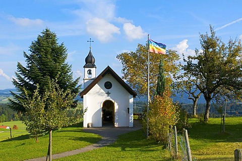 St. Hubertus Kapelle chapel in Forst near Scheidegg, Allgaeu, Bavaria, Germany, Europe