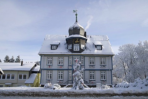 Old town hall, snow, Hahnenklee, Harz, Lower Saxony, Germany, Europe