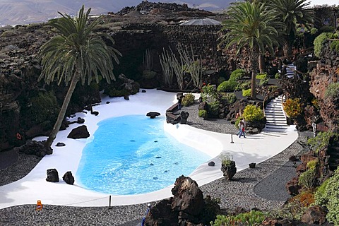 Pool, Jameos del Agua, designed by Cesar Manrique, Lanzarote, Canary Islands, Spain, Europe