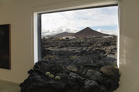 Lava flow through a window, Fundacion Cesar Manrique, Manrique's former residence in Teguise, Lanzarote, Canary Islands, Spain, Europe