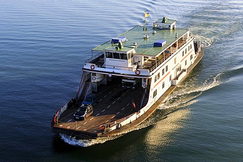The ferry MF Friedrichshafen connects the two towns of Romanshorn, Switzerland, and Friedrichshafen, Bodenseekreis district, Baden-Wuerttemberg, Germany, Europe