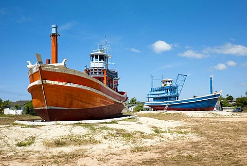 Fishing boats washed into the heart of the country by the Tsunami on 26 Dec. 2004, now the Nam Khem Tsunami Memorial to the over 5, 000 victims, near Bang Muang, Takua Pa, Phang-nga, Thailand, Asia