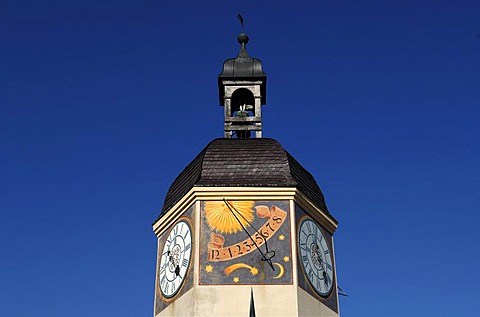 Detail of the old clock tower, 16th century, castle complex Burghausen, castle No. 48, Burghausen, Upper Bavaria, Germany, Europe