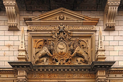 Coat of arms, 1892, of Halle at the town hall, Marktplatz, Halle Saale, Saxony-Anhalt, Germany, Europe