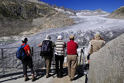 Hikers on the Rhone Glacier, Furka Pass, Uri, Switzerland, Europe