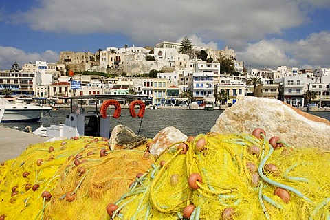 Port and old town quarter Castro, Naxos, Cyclades, Greece, Europe