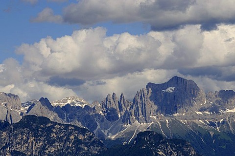 Panorama of the Rosengarten group, Dolomites, South Tyrol, Italy, Europe