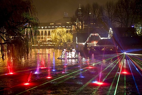 Illuminations at the Tivoli Lake, Copenhagen, Denmark, Europe