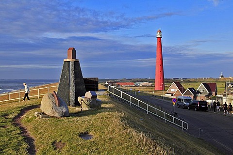 Dyke, dike top, sculpture, Lange Jaap Lighthouse, Kijkduin, Den Helder, North Sea, the province of North Holland, Netherlands, Netherlands, Europe