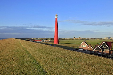 Dyke, dike top, Lange Jaap Lighthouse, Kijkduin, Den Helder, North Sea, North Holland province, Netherlands, Netherlands, Europe