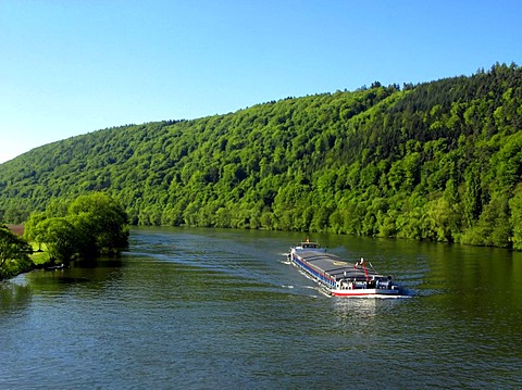 Cargo boat on the river Main, Lohr am Main, Bavaria, Germany, Europe