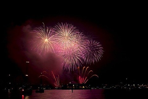 Fireworks on Lake Constance in Konstanz at the Seenachtsfest lake festival, Baden-Wuerttemberg, Germany, Europe