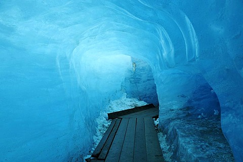 Ice tunnel in the Rhone Glacier, Canton of Valais, Switzerland, Europe