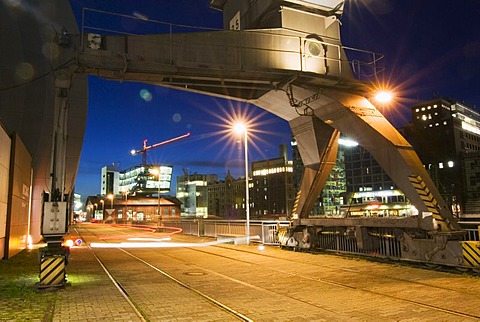 Duesseldorf Media Harbour at night, Duesseldorf, North Rhine-Westphalia, Germany, Europe