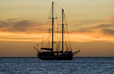 Sailing ship against the evening sky, Coche Island, Venezuela, South America