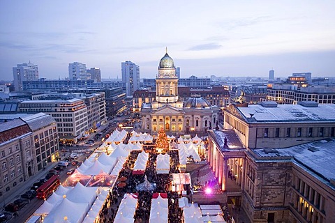 Elevated view of the Christmas Market, Gendarmenmarkt, Berlin, Germany, Europe