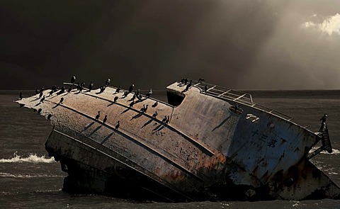 Wreck in the water, Cape Agulhas, Africa