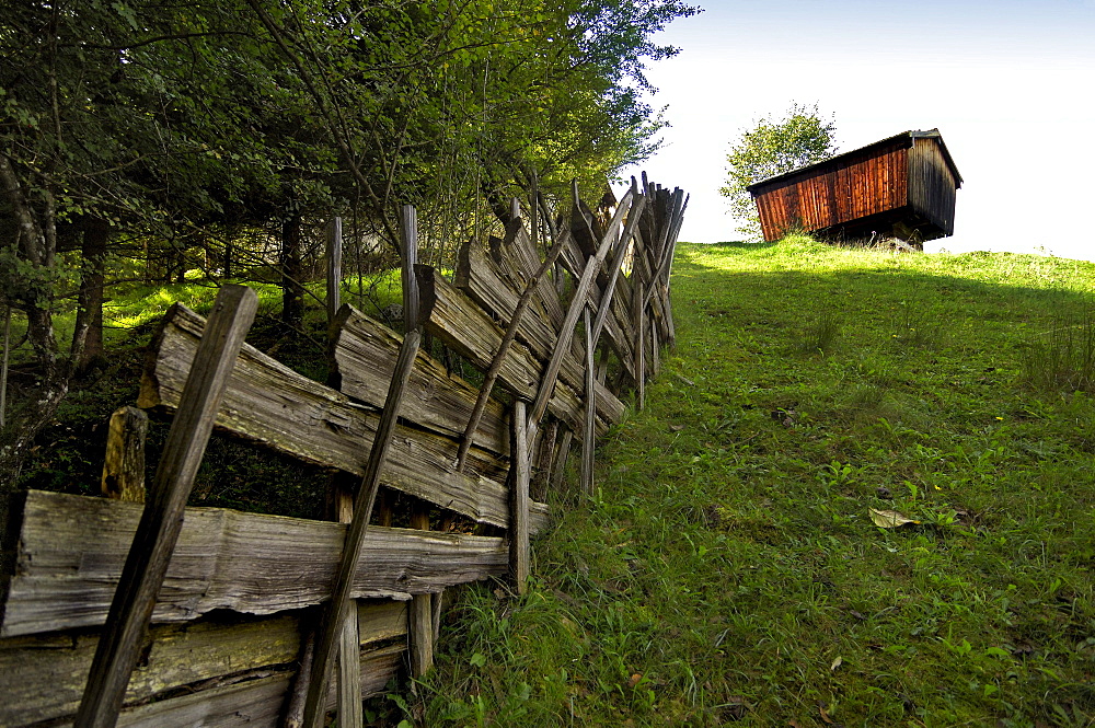 Wooden fence, granary from Ramsau, Glentleiten open-air museum, Bavaria, Germany, Europe