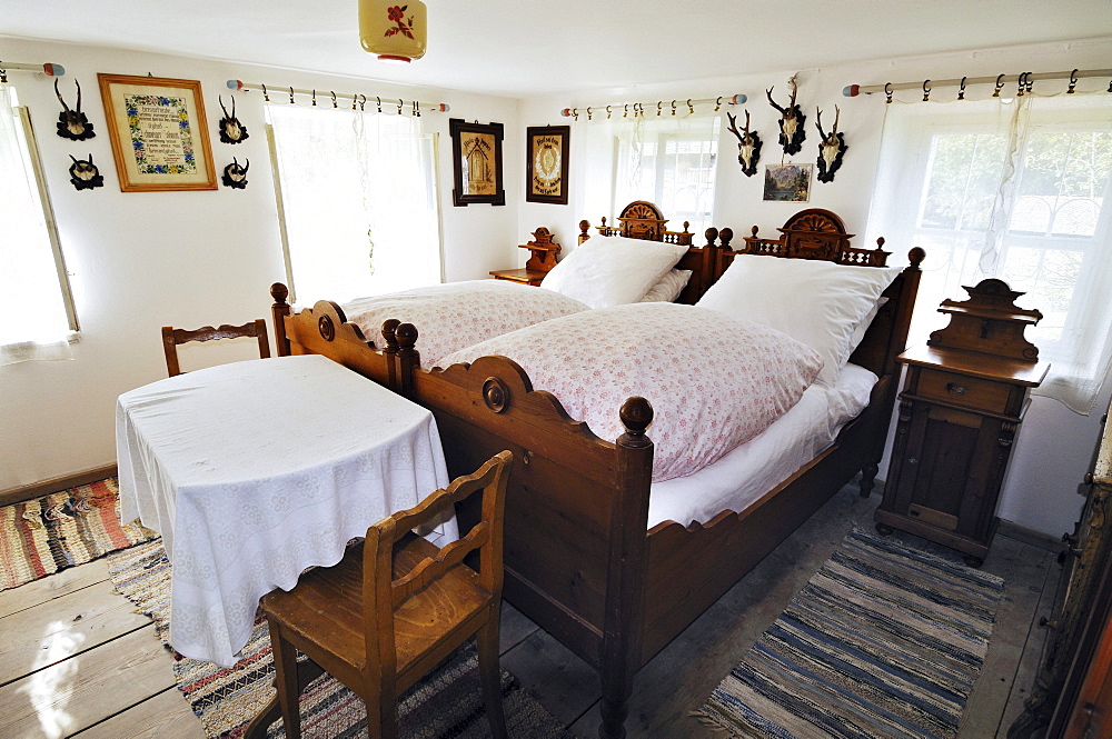 Bedroom, Glentleiten farming museum, Bavaria, Germany, Europe