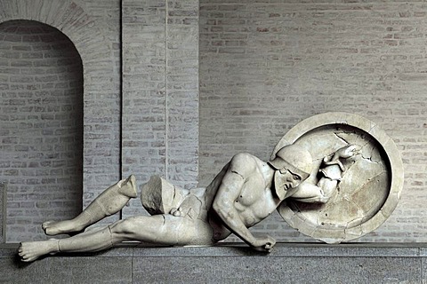 Troian king Laomedon from the east pediment of the Temple of Aegina, Glyptothek museum, Munich, Bavaria, Germany, Europe