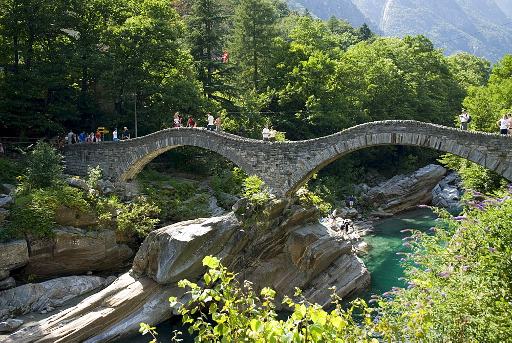 Roman bridge Ponte dei Salti in Lavertezzo, Ticino, Switzerland, Europe