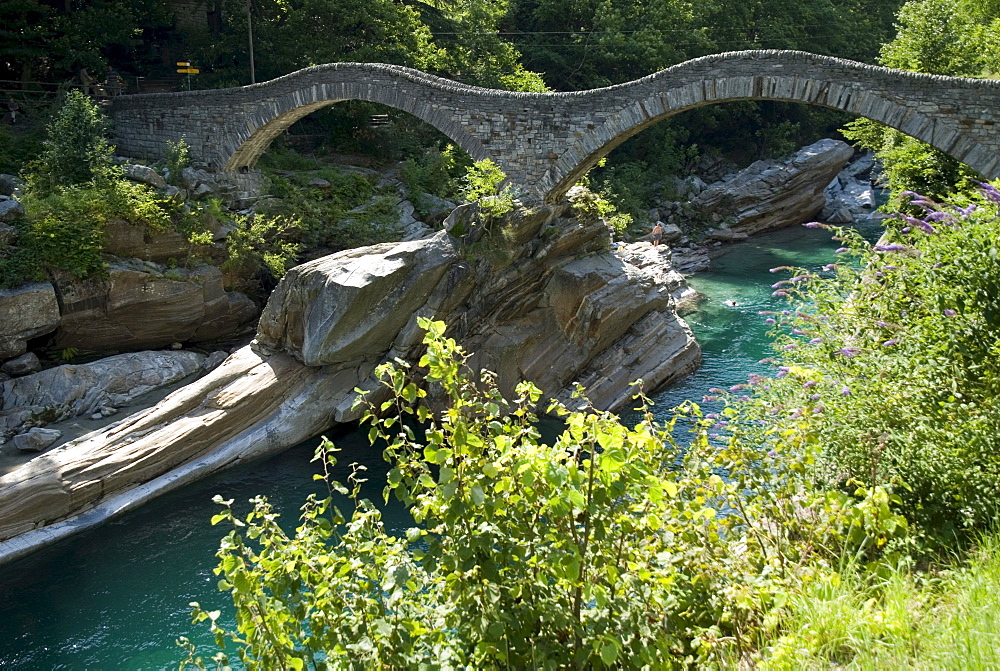 Roman bridge Ponte dei Salti in Lavertezzo, Ticino, Switzerland, Europe