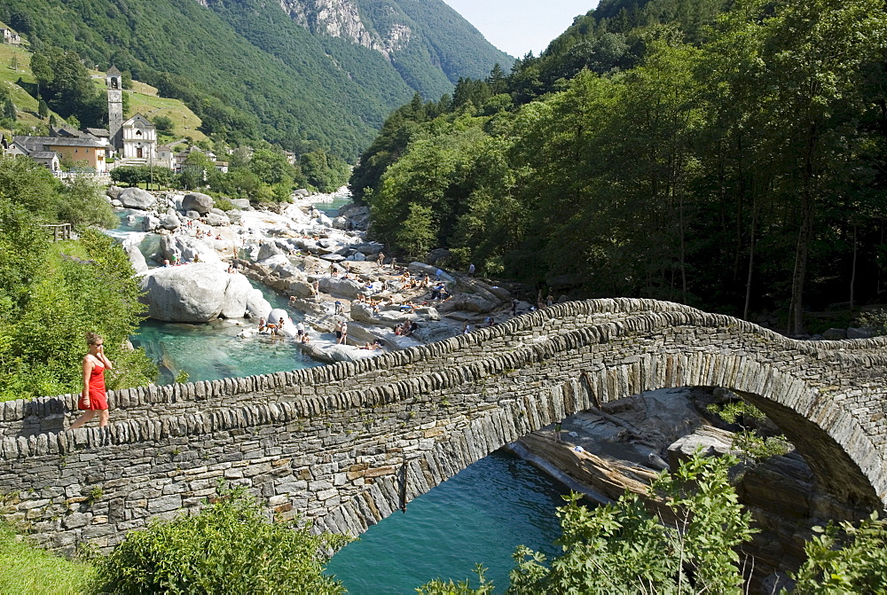 Roman bridge Ponte dei Salti in Lavertezzo, Ticino, Switzerland, Europe