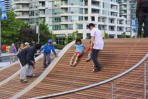 Toronto Waterfront WaveDecks, wooden sidewalks which won an Urban Design Award, at the Lake Ontario shores, Canada