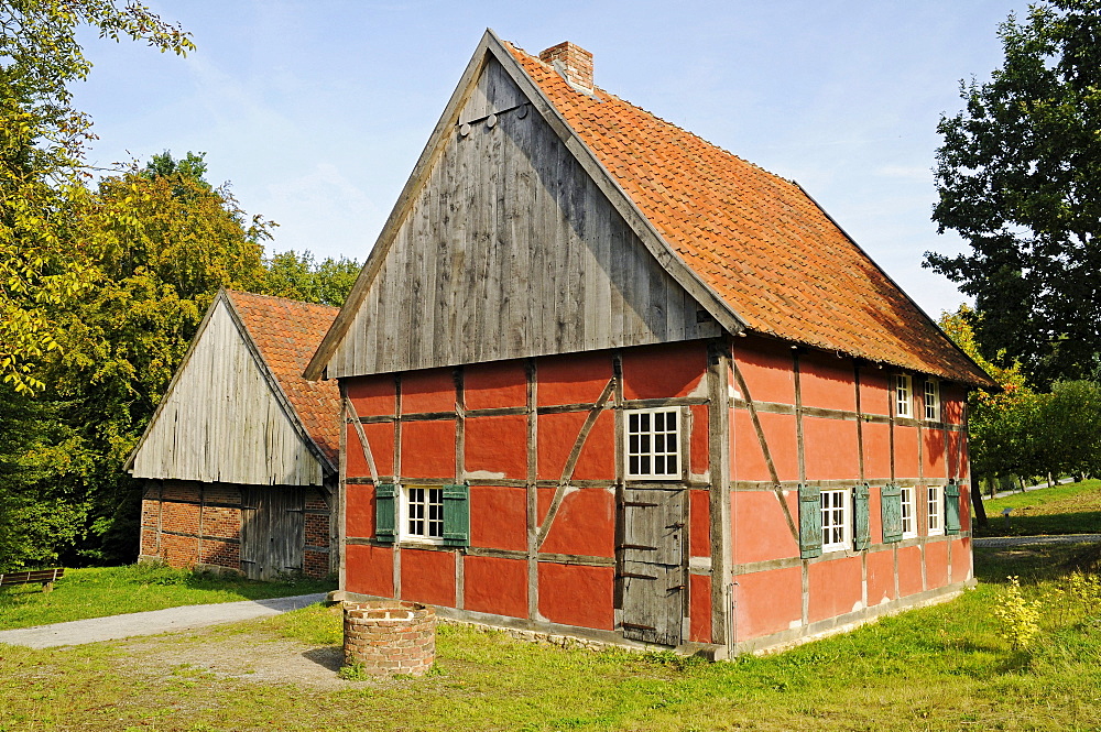 Poorhouse, historic timber-framed house, open-air museum, Westphalian State Museum for Ethnology, Detmold, North Rhine-Westphalia, Germany, Europe