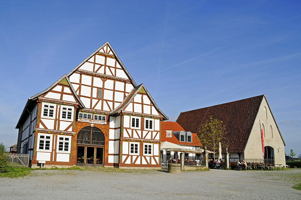 Historic timber-framed house, open-air museum, Westphalian State Museum for Ethnology, Detmold, North Rhine-Westphalia, Germany, Europe