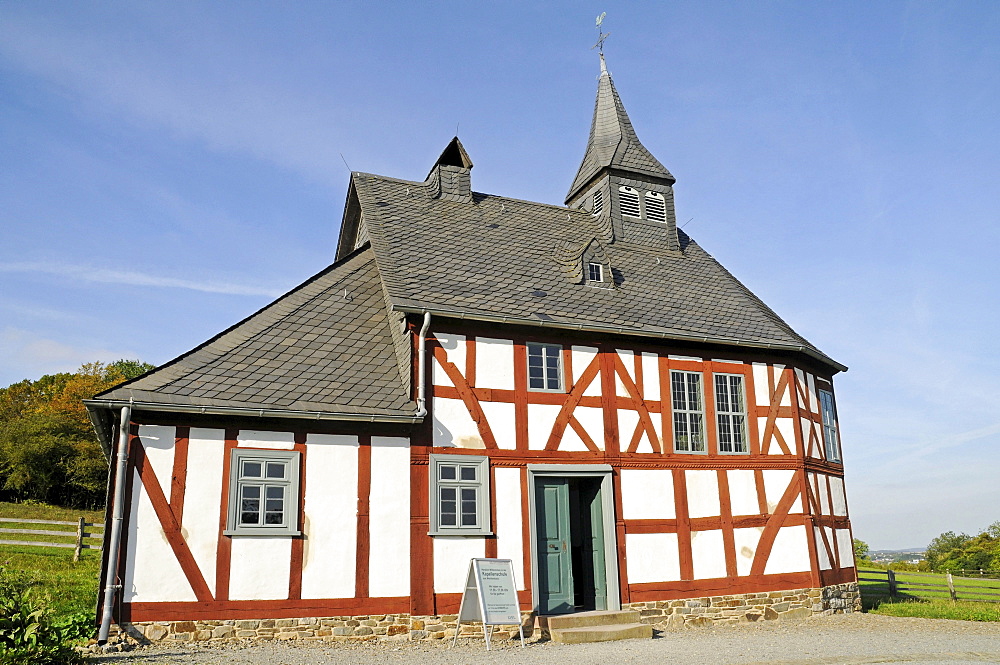 Chapel, chapel school, historic timber-framed building, open-air museum, Westphalian State Museum for Ethnology, Detmold, North Rhine-Westphalia, Germany, Europe