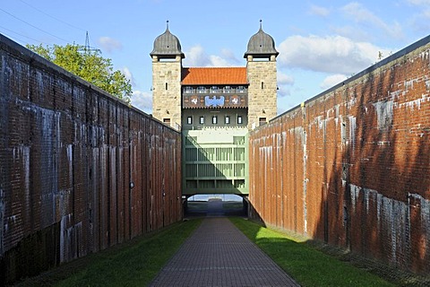 Old shaft lock, Henrichenburg boat lift, Schleusenpark, Waltrop Lock Park, Westphalian Industrial Museum, Route of Industrial Heritage, Dortmund Ems Canal, Waltrop, North Rhine-Westphalia, Germany, Europe