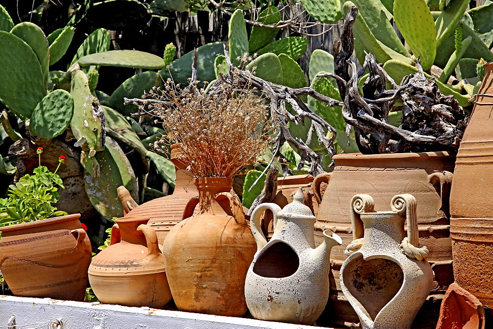 Clay and ceramic pots, Lychnostatis open-air museum, museum of local history, museum of traditional Cretan life, Hersonissos, Crete, Greece, Europe