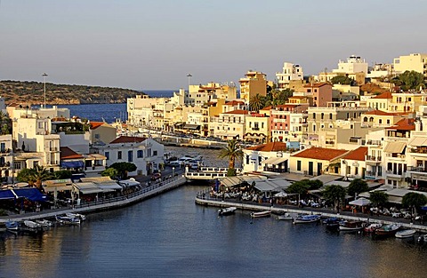 Sunset, harbour, Agios Nikolaos, Crete, Greece, Europe