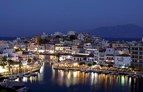 Blue hour, harbour, Agios Nikolaos, Crete, Greece, Europe