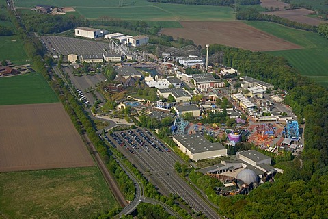 Aerial photo, Movie Park amusement park, Kirchhellen, Bottrop, Ruhr area, North Rhine-Westphalia, Germany, Europe