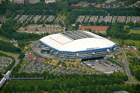 Aerial, Sportparadies sports paradise, Schalke Feld, Veltins-Arena stadium, S04 football club, Buer, Gelsenkirchen, Ruhrgebiet area, North Rhine-Westphalia, Germany, Europe