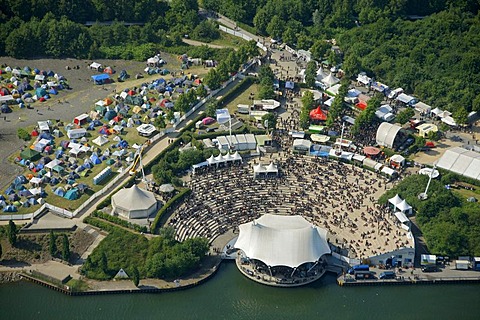 Aerial photo, Rock Hard Festival, BuGa Grounds, Ge-Horst, Rhein-Herne Canal, Buer, Gelsenkirchen, Ruhr area, North Rhine-Westphalia, Germany, Europe