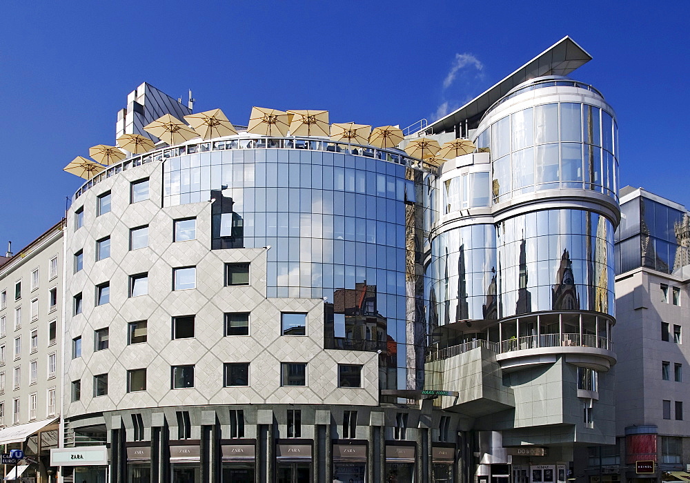 Haas House, a modern building at Stock-im-Eisen-Platz square in Vienna, Austria, Europe