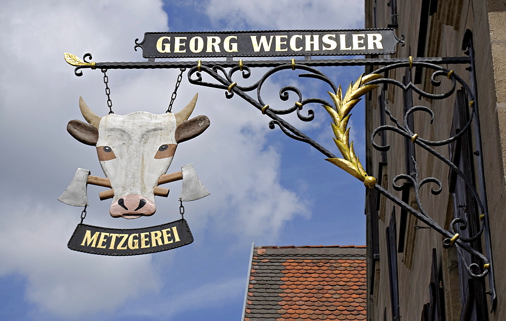 Butcher's sign, Spalt, Franconia, Bavaria, Germany, Europe