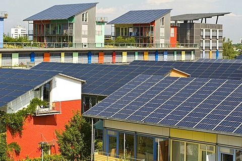 Solar Village with solar roofs, Freiburg, Baden-Wuerttemberg, Germany, Europe