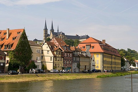 Michaelsberg hill with Michaelsberg Abbey or St. Michael's Abbey on the Regnitz River, Bamberg, Franconian Switzerland, Franconia, Bavaria, Germany, Europe