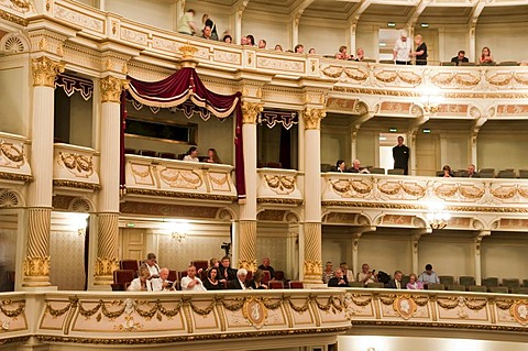 Semperoper opera house, interior with audience, Dresden, Saxony, Germany, Europe