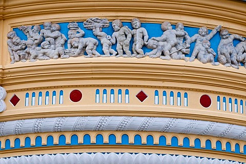 Schuetzhaus building, Renaissance oriel, detail, Neumarkt square, historic town centre, Dresden, Saxony, Germany, Europe